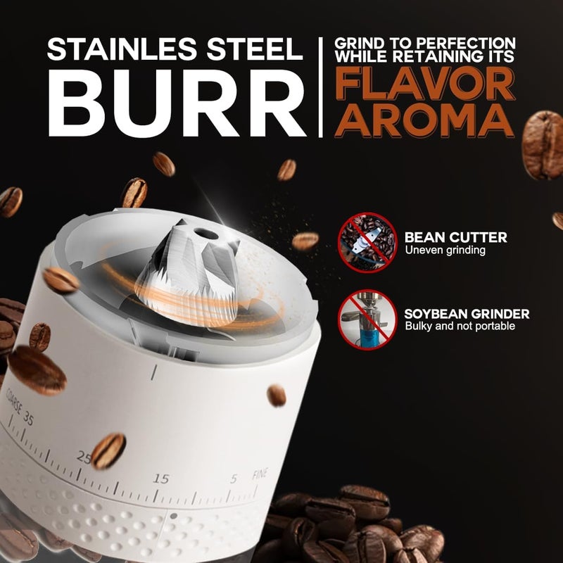 LEBURRY Burr Coffee Grinder - Portable Espresso Grinder with Stainless Steel Conical Mill for Travel, Camping - Cordless/Rechargeable Electric Coffee Bean Grinders with 38 Adjustable Grind Settings - Image 5